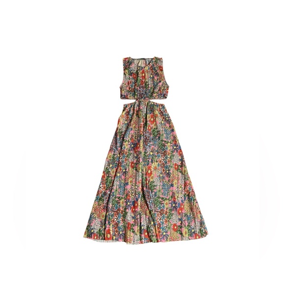 ZARA Floral Cut Out Pleated Dress Size Small - Picture 4 of 11